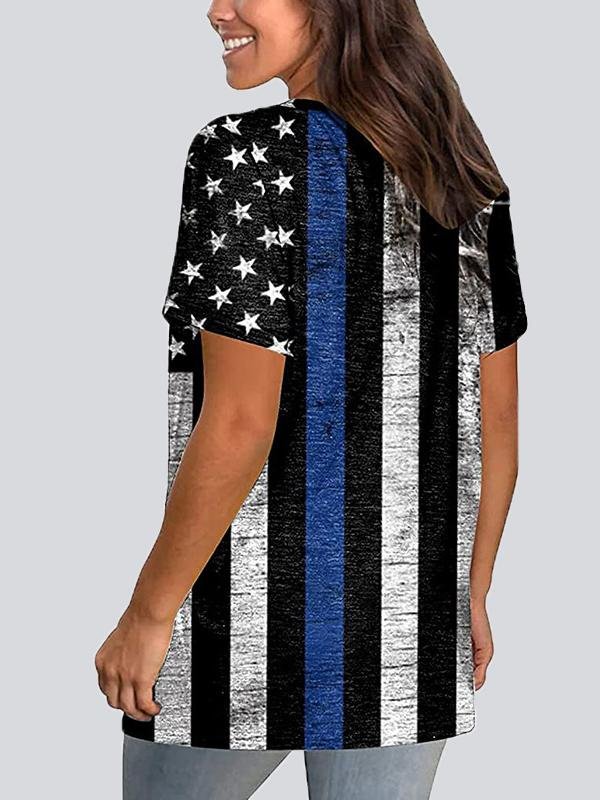 Casual Print V Neck Short Sleeve T-shirt - T-shirts - INS | Online Fashion Free Shipping Clothing, Dresses, Tops, Shoes - 22/05/2021 - Color_Black - Color_Blue