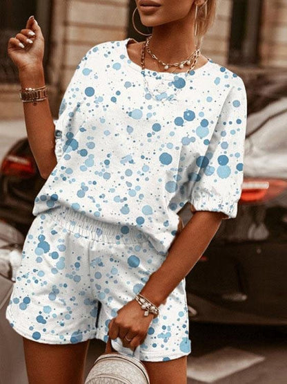 Casual Printed Round Neck Short Sleeve & Shorts Two-Piece Set - Sets - INS | Online Fashion Free Shipping Clothing, Dresses, Tops, Shoes - 16/07/2021 - 20-30 - Bottom