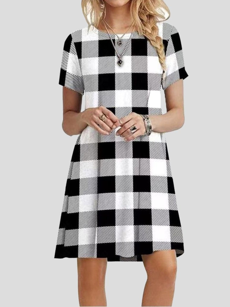 Casual Printed Short Sleeve Round Neck Pocket Dress - MsDressly