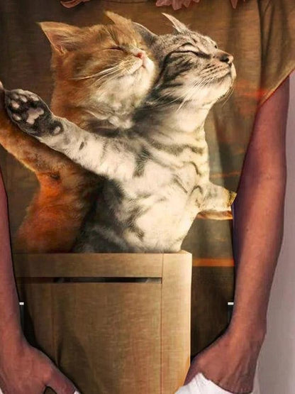 Casual Printed Titanic Cat Short Sleeve T-Shirt - T-Shirts - INS | Online Fashion Free Shipping Clothing, Dresses, Tops, Shoes - 10-20 - 27/07/2021 - Category_T-Shirts