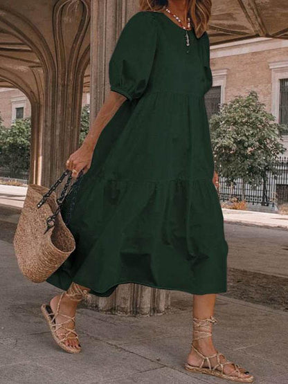 Casual Puff Sleeve Round Neck Bohemian Dress - Mini Dresses - INS | Online Fashion Free Shipping Clothing, Dresses, Tops, Shoes - 20-30 - 22/07/2021 - color-black