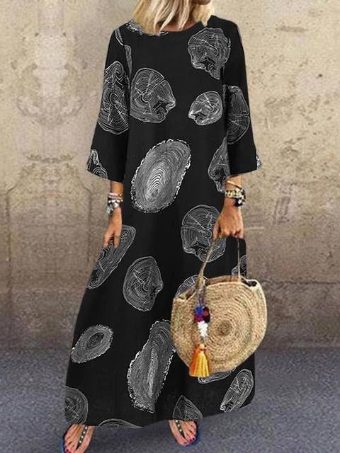 Casual Round Neck 3/4 Sleeve Print Maxi Dress - Maxi Dresses - INS | Online Fashion Free Shipping Clothing, Dresses, Tops, Shoes - 15/07/2021 - 20-30 - Category_Maxi Dresses