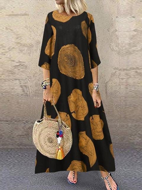 Casual Round Neck 3/4 Sleeve Print Maxi Dress - Maxi Dresses - INS | Online Fashion Free Shipping Clothing, Dresses, Tops, Shoes - 15/07/2021 - 20-30 - Category_Maxi Dresses