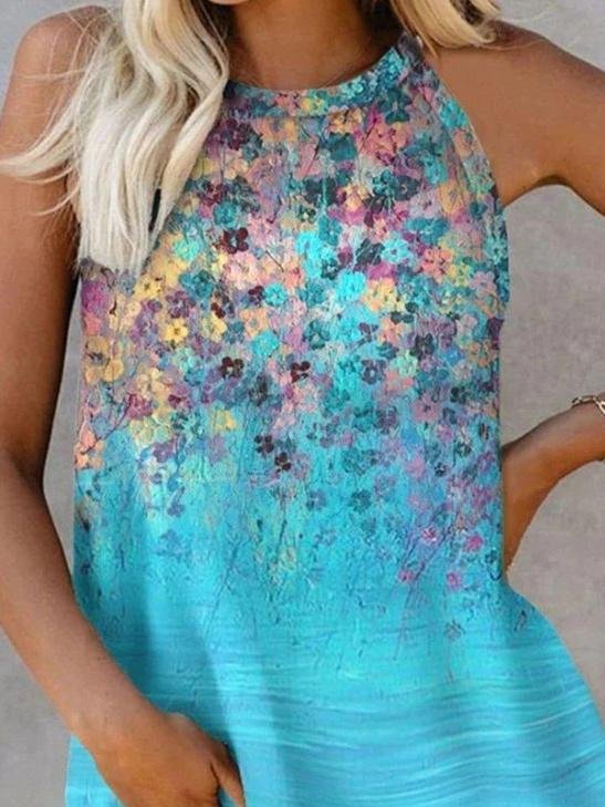 Casual Round Neck Floral Print Vest - Tank Tops - INS | Online Fashion Free Shipping Clothing, Dresses, Tops, Shoes - 10/06/2021 - Color_Blue - Color_Purple