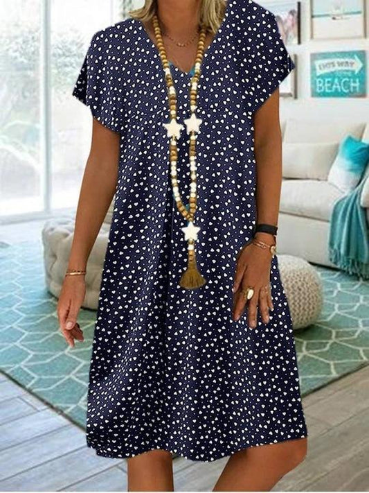 Casual Short Sleeve V-Neck Polka Dot Print Dress - Midi Dresses - INS | Online Fashion Free Shipping Clothing, Dresses, Tops, Shoes - 10-20 - 15/07/2021 - Category_Midi Dresses