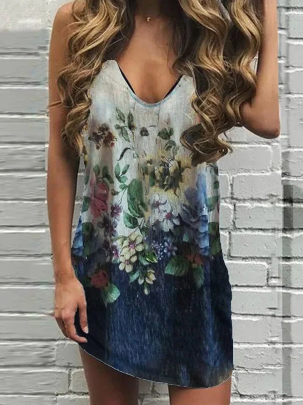 Casual Sleeveless Straight Print Mini Dress - Mini Dresses - INS | Online Fashion Free Shipping Clothing, Dresses, Tops, Shoes - 10-20 - 23/07/2021 - color-blue