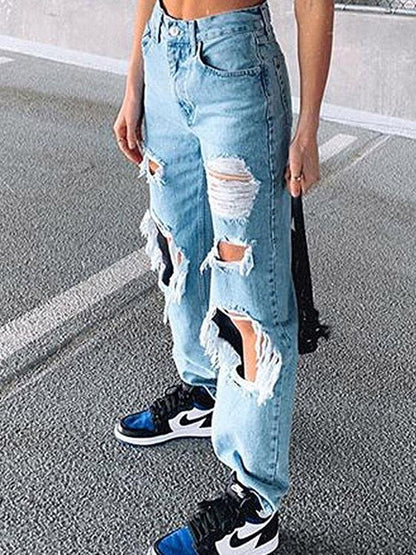 Casual Slim Fit Pocket Ripped Jeans - MsDressly