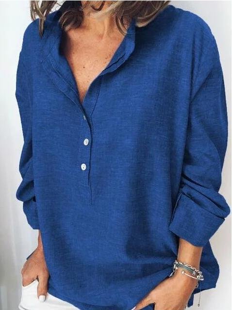Casual Solid Button Long Sleeve Blouses - MsDressly
