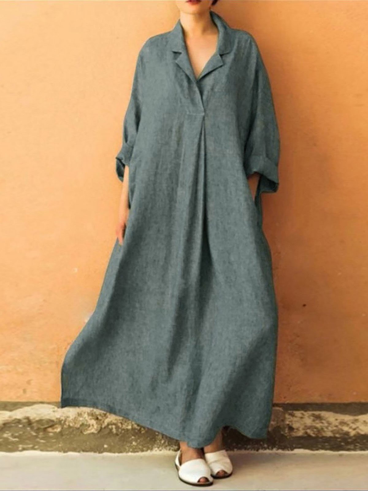 Casual Solid Long-sleeved Lapel Dress - Maxi Dresses - INS | Online Fashion Free Shipping Clothing, Dresses, Tops, Shoes - 13/07/2021 - 20-30 - color-black