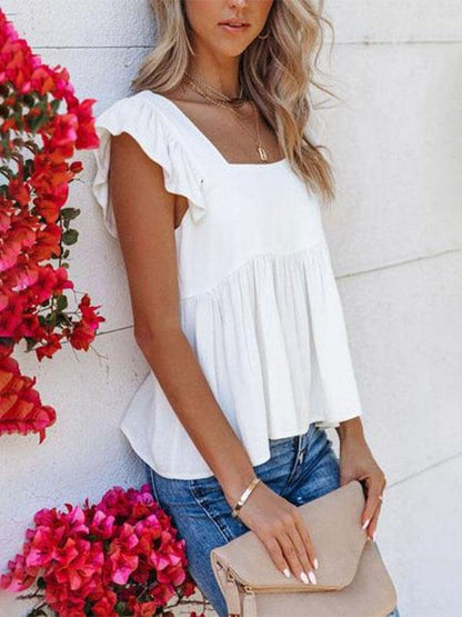 Casual Square Collar White Vest - Tank Tops - INS | Online Fashion Free Shipping Clothing, Dresses, Tops, Shoes - 10-20 - 22/07/2021 - color-white