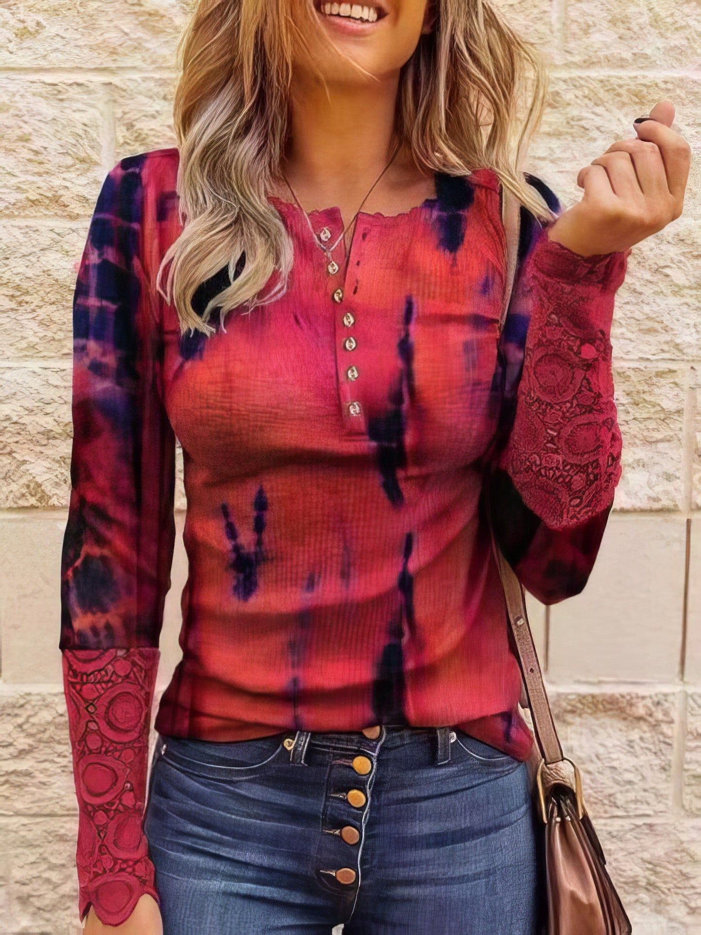 Casual Stitching Button Long Sleeve T-shirt