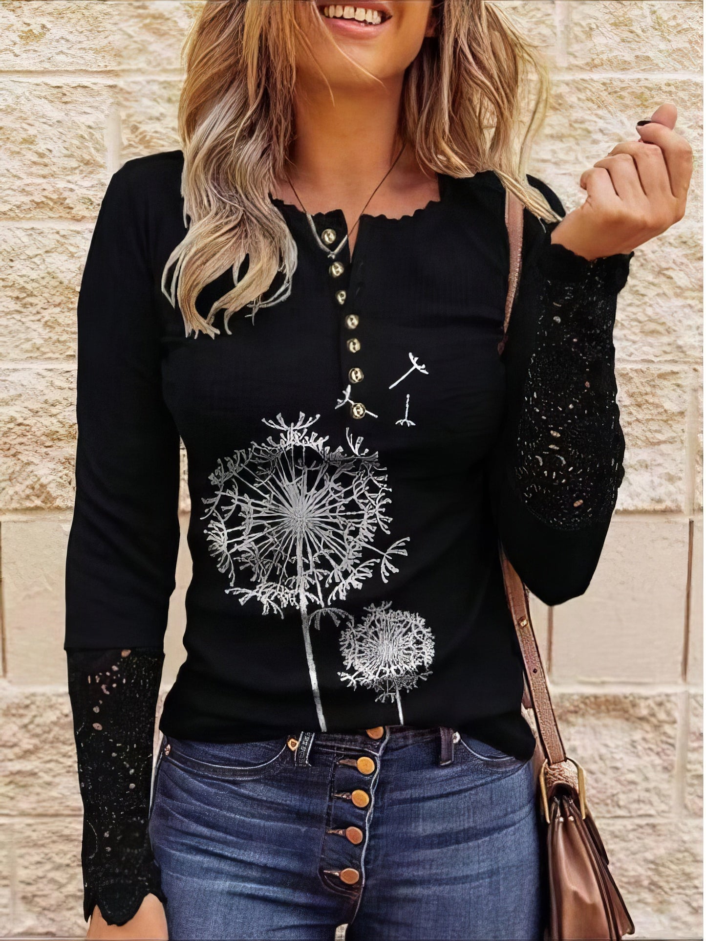 Casual Stitching Button Long Sleeve T-shirt