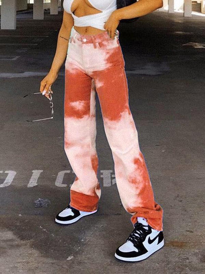 Casual Street Shot High-waisted Straight Tie-dye Pants - Pants - INS | Online Fashion Free Shipping Clothing, Dresses, Tops, Shoes - 12/05/2021 - 120521 - Category_Pants