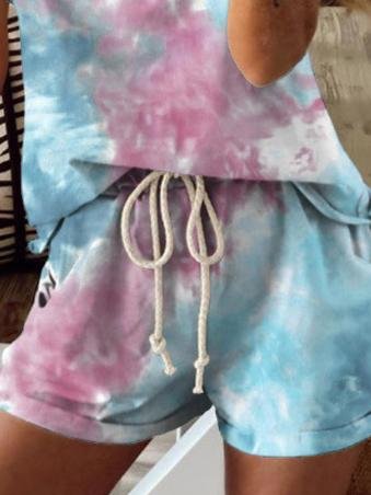 Casual Tie-dye Short-sleeved Sports Suit - Sets - INS | Online Fashion Free Shipping Clothing, Dresses, Tops, Shoes - 15/06/2021 - Bottoms - Color_Black