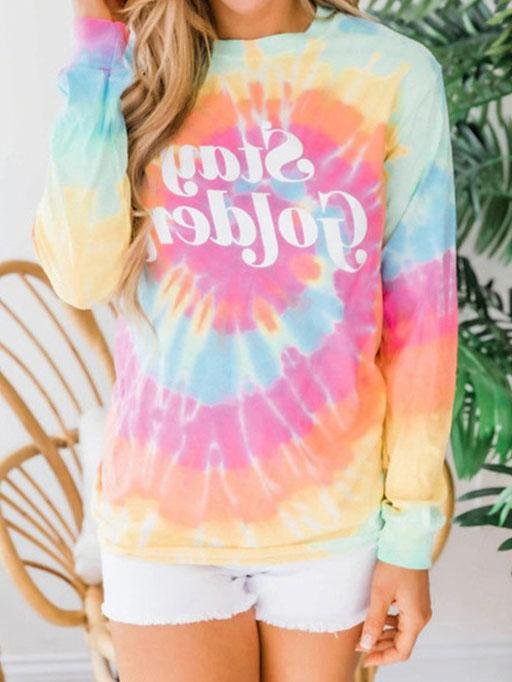 Casual Tie-dyed Long Sleeve T-shirt - T-shirts - INS | Online Fashion Free Shipping Clothing, Dresses, Tops, Shoes - 10-20 - 28/06/2021 - color-gold