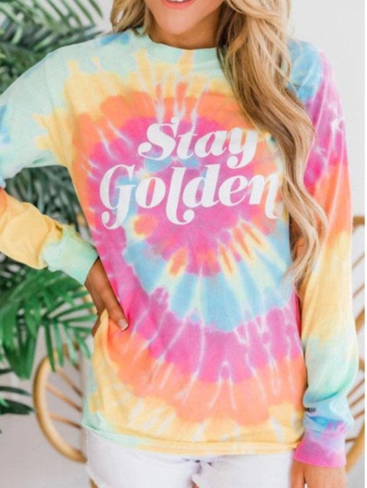 Casual Tie-dyed Long Sleeve T-shirt - T-shirts - INS | Online Fashion Free Shipping Clothing, Dresses, Tops, Shoes - 10-20 - 28/06/2021 - color-gold