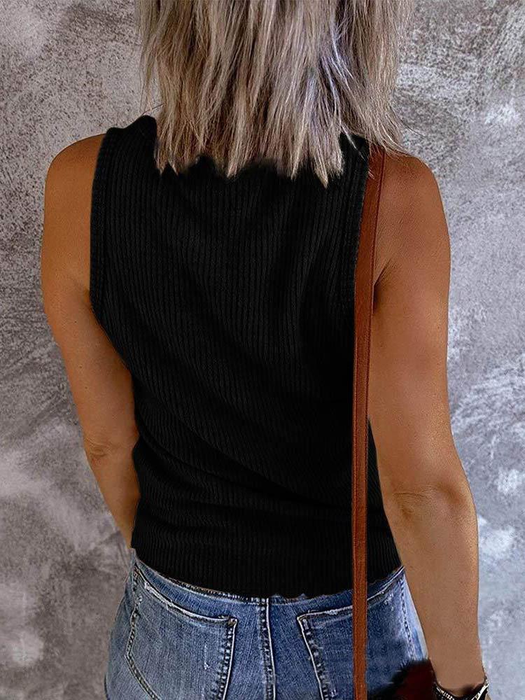 Casual U-neck Sleeveless Rib Knit Vest - Tank Tops - INS | Online Fashion Free Shipping Clothing, Dresses, Tops, Shoes - 04/06/2021 - Color_Black - Color_Red