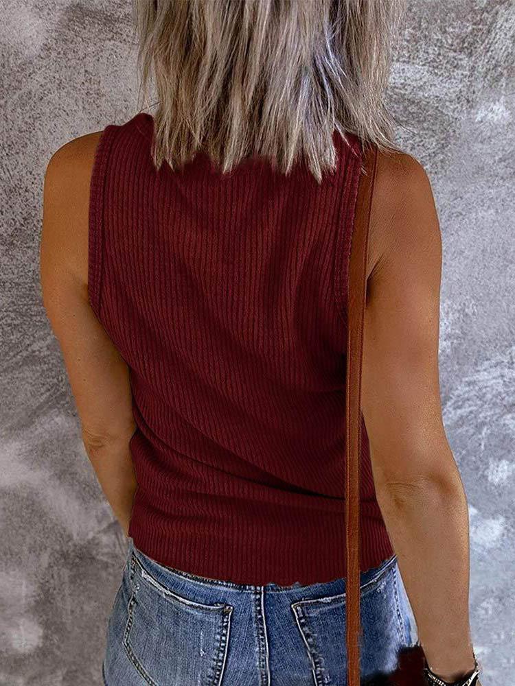 Casual U-neck Sleeveless Rib Knit Vest - Tank Tops - INS | Online Fashion Free Shipping Clothing, Dresses, Tops, Shoes - 04/06/2021 - Color_Black - Color_Red