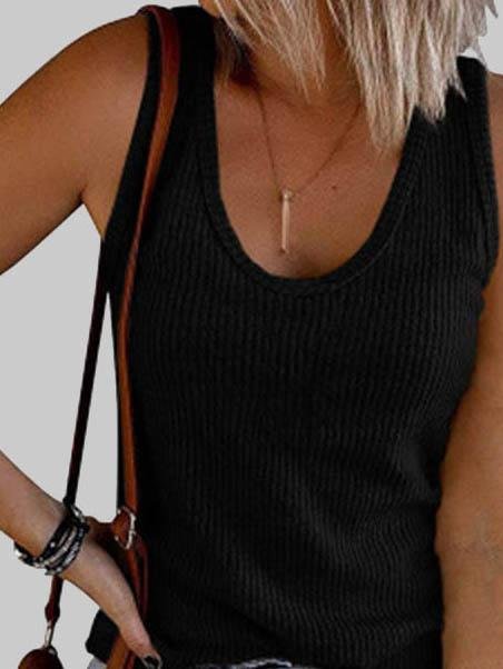 Casual U-neck Sleeveless Rib Knit Vest - Tank Tops - INS | Online Fashion Free Shipping Clothing, Dresses, Tops, Shoes - 04/06/2021 - Color_Black - Color_Red