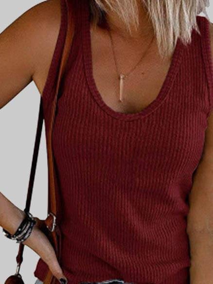 Casual U-neck Sleeveless Rib Knit Vest - Tank Tops - INS | Online Fashion Free Shipping Clothing, Dresses, Tops, Shoes - 04/06/2021 - Color_Black - Color_Red