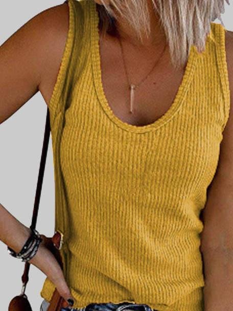 Casual U-neck Sleeveless Rib Knit Vest - Tank Tops - INS | Online Fashion Free Shipping Clothing, Dresses, Tops, Shoes - 04/06/2021 - Color_Black - Color_Red