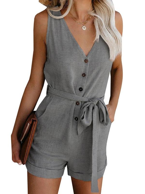 Casual V-neck Bow Tie Five-point Shorts Rompers - Rompers - INS | Online Fashion Free Shipping Clothing, Dresses, Tops, Shoes - 12/05/2021 - 120521 - Category_Rompers