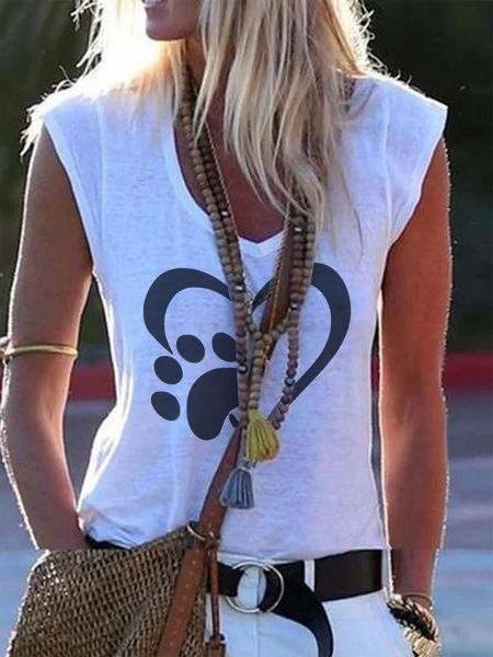 Cat's Claw Print V-neck Sleeveless Vest - Tank Tops - INS | Online Fashion Free Shipping Clothing, Dresses, Tops, Shoes - 07/07/2021 - 10-20 - color-white