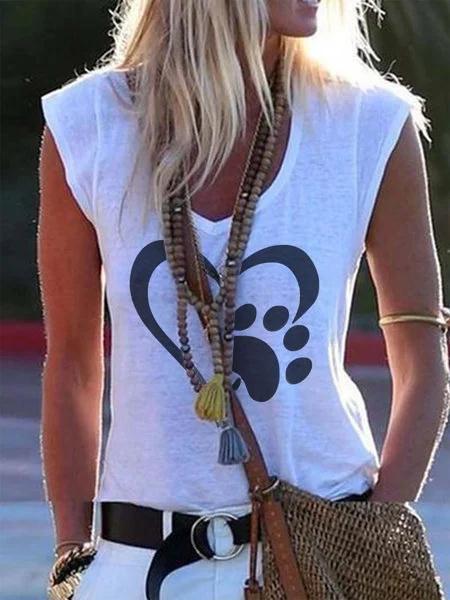 Cat's Claw Print V-neck Sleeveless Vest - Tank Tops - INS | Online Fashion Free Shipping Clothing, Dresses, Tops, Shoes - 07/07/2021 - 10-20 - color-white