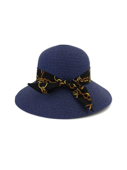 Chain Print Bowknot Wide Brim Straw Hat - LuckyFash™