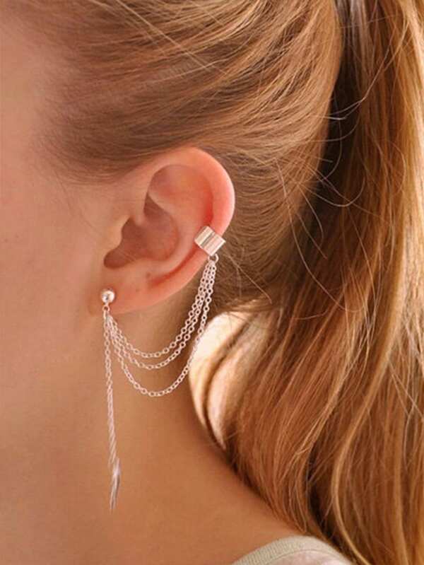 Chain Thread Earrings With Cuff 1pc - INS | Online Fashion Free Shipping Clothing, Dresses, Tops, Shoes