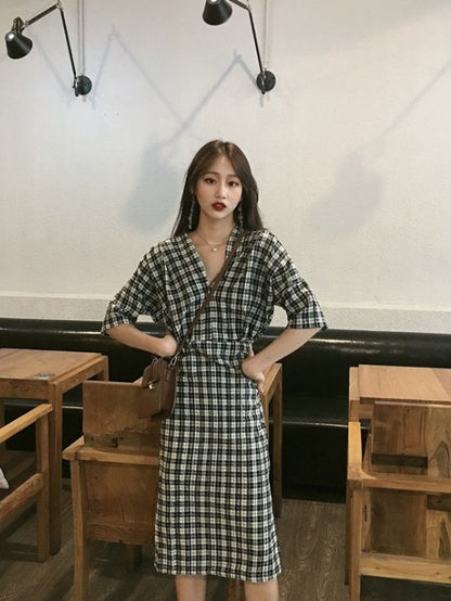 Checked linen cotton dress - Dresses - INS | Online Fashion Free Shipping Clothing, Dresses, Tops, Shoes - 03/02/2021 - Casual - Daily