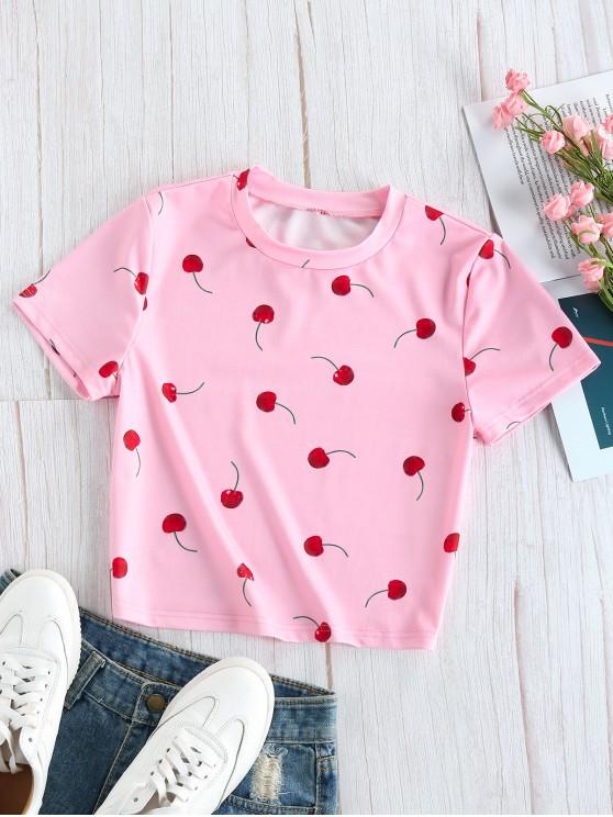 Cheery Print Slim Crop Tee - INS | Online Fashion Free Shipping Clothing, Dresses, Tops, Shoes