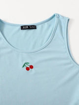 Cherry Embroidery Rib-knit Tank Top - INS | Online Fashion Free Shipping Clothing, Dresses, Tops, Shoes