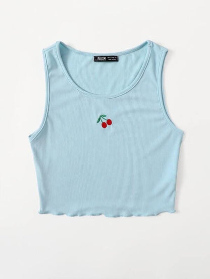 Cherry Embroidery Rib-knit Tank Top - INS | Online Fashion Free Shipping Clothing, Dresses, Tops, Shoes