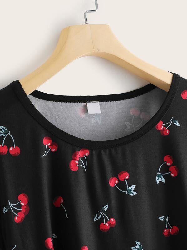 Cherry Print Round Neck Tee - INS | Online Fashion Free Shipping Clothing, Dresses, Tops, Shoes
