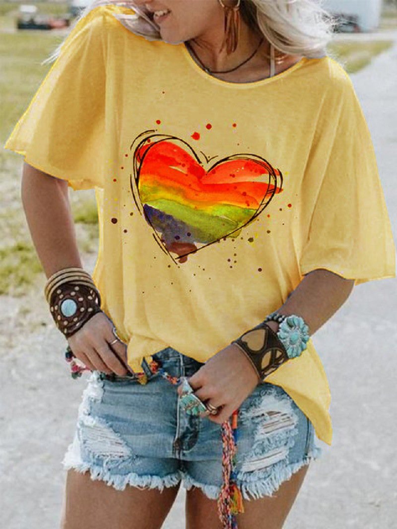 Chic Heart Printed Drop Shoulder T-Shirt - T-Shirts - INS | Online Fashion Free Shipping Clothing, Dresses, Tops, Shoes - 22/04/2021 - BLO210422232 - Catagory_T-Shirts