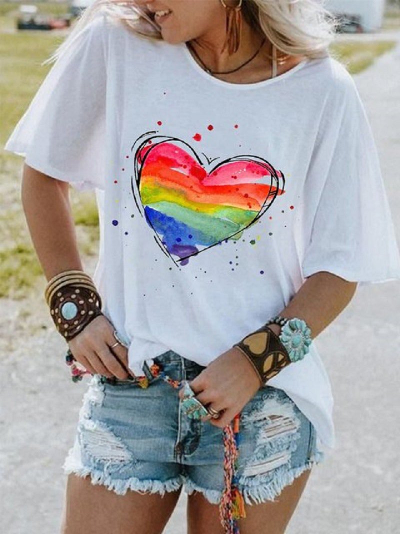 Chic Heart Printed Drop Shoulder T-Shirt - T-Shirts - INS | Online Fashion Free Shipping Clothing, Dresses, Tops, Shoes - 22/04/2021 - BLO210422232 - Catagory_T-Shirts