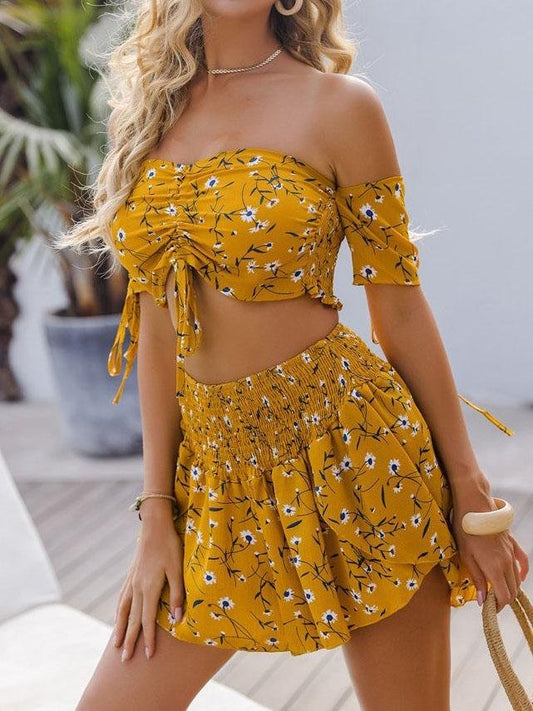 Chic Summer Off-shoulder Print Two-piece Outfits - Two-piece Outfits - INS | Online Fashion Free Shipping Clothing, Dresses, Tops, Shoes - 17/05/2021 - Color_Yellow - hide