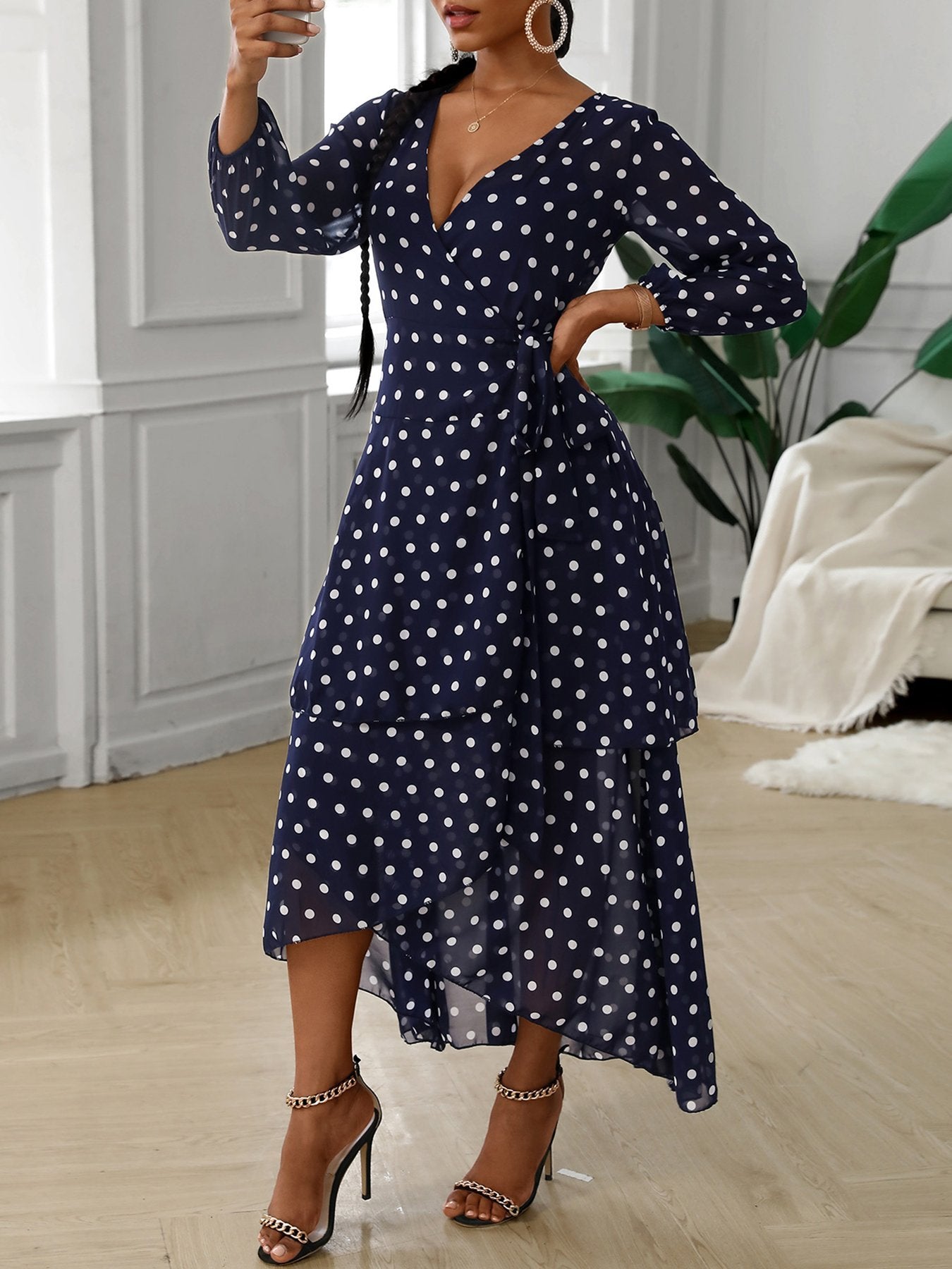 Chiffon Polka Dot Print Layered Hem Maxi Dress - Maxi Dresses - INS | Online Fashion Free Shipping Clothing, Dresses, Tops, Shoes - 24/04/2021 - Category_Maxi Dresses - chiffon-dress