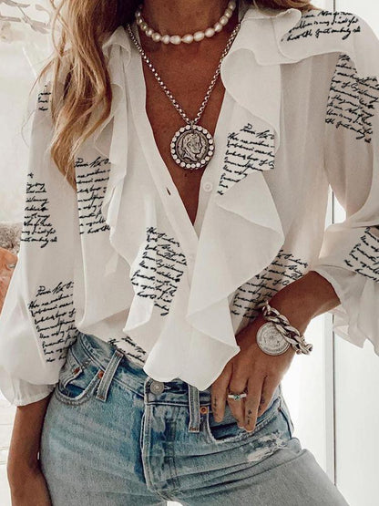 Chiffon V-neck Long-sleeved Shirt - Blouses - INS | Online Fashion Free Shipping Clothing, Dresses, Tops, Shoes - 20-30 - 25/06/2021 - BLO2106281127