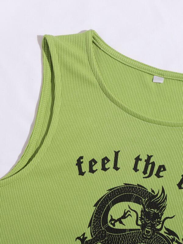 Chinese Slogan & Dragon Tank Top - INS | Online Fashion Free Shipping Clothing, Dresses, Tops, Shoes