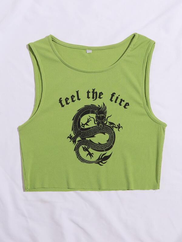 Chinese Slogan & Dragon Tank Top - INS | Online Fashion Free Shipping Clothing, Dresses, Tops, Shoes
