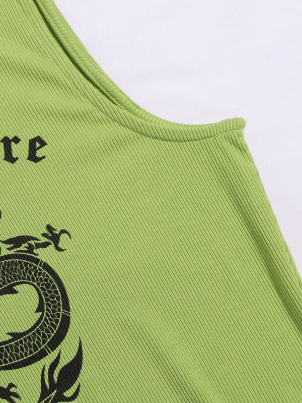 Chinese Slogan & Dragon Tank Top - INS | Online Fashion Free Shipping Clothing, Dresses, Tops, Shoes