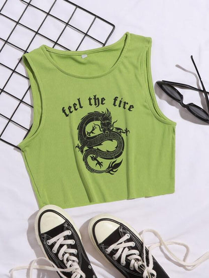 Chinese Slogan & Dragon Tank Top - INS | Online Fashion Free Shipping Clothing, Dresses, Tops, Shoes