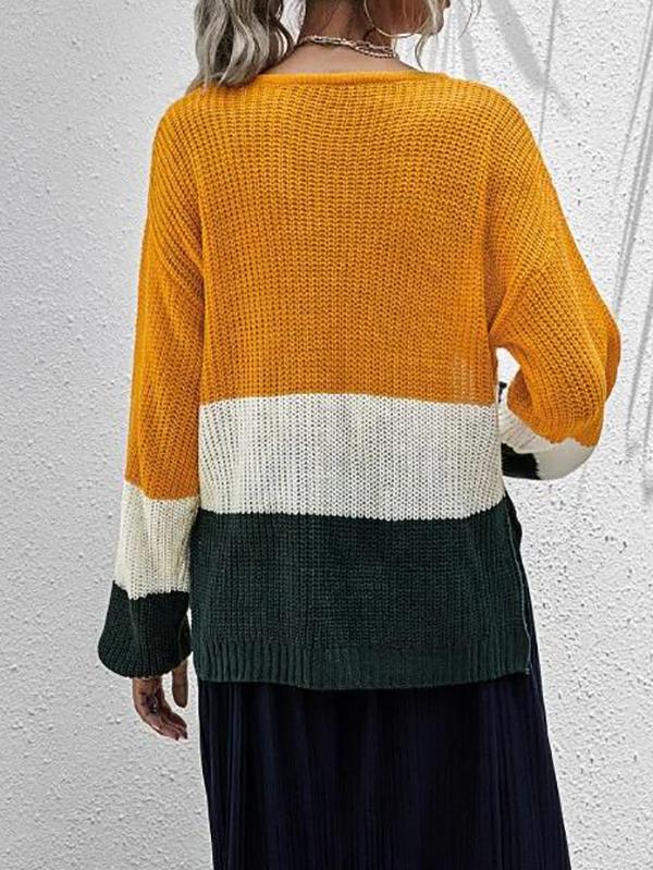 Colorblock Chunky Sweater - Yellow - INS | Online Fashion Free Shipping Clothing, Dresses, Tops, Shoes - 02/08/2021 - Autumn - Casual