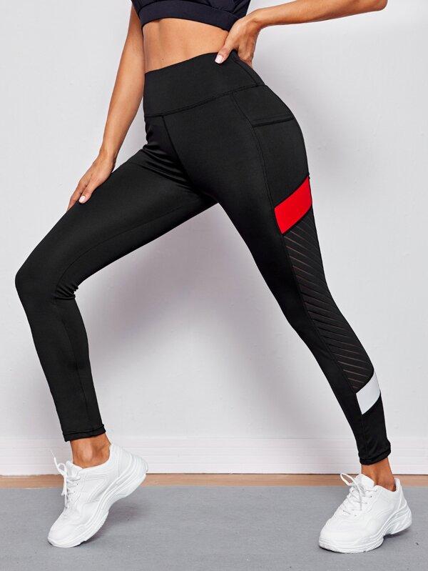 Colorblock Sports Leggings With Phone Pocket - INS | Online Fashion Free Shipping Clothing, Dresses, Tops, Shoes