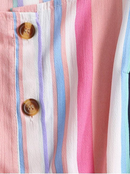 Colorful Striped Button Through Pocket Tied Dress - Dresses - INS | Online Fashion Free Shipping Clothing, Dresses, Tops, Shoes - 02/09/2021 - Casual Dresses - Daily