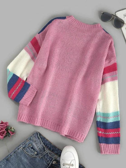 Colorful Striped Drop Shoulder Jumper Sweater - Sweaters - INS | Online Fashion Free Shipping Clothing, Dresses, Tops, Shoes - 02/05/2021 - Autumn - Casual