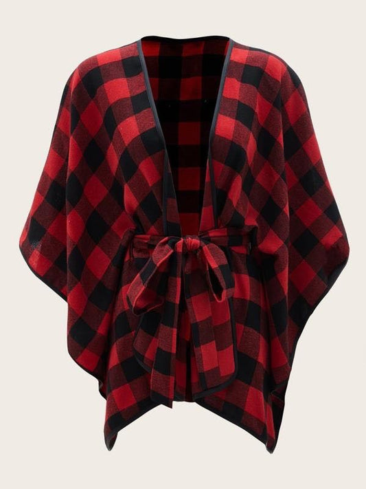 Contrast Binding Belted Gingham Cape Coat - INS | Online Fashion Free Shipping Clothing, Dresses, Tops, Shoes