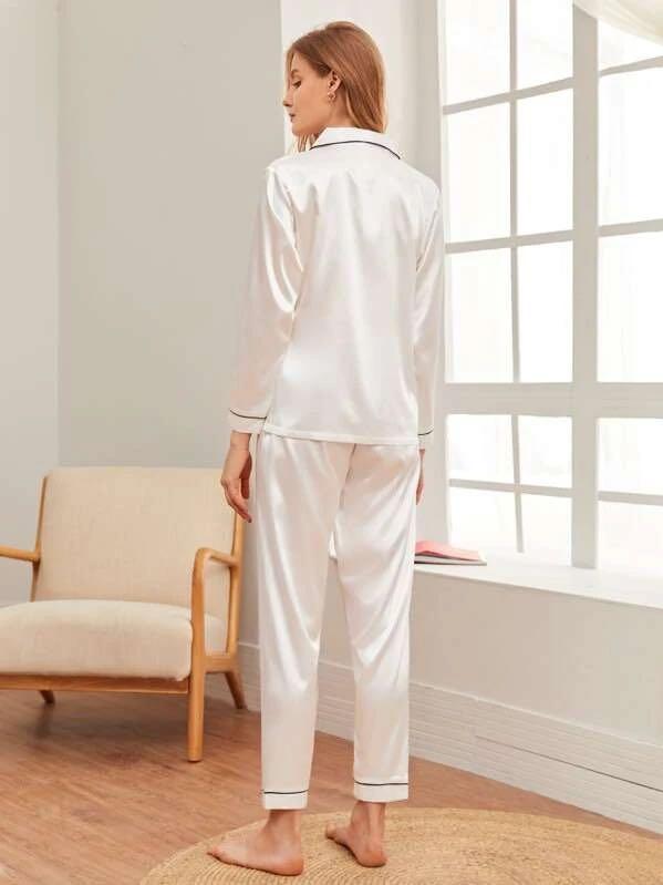Contrast Binding Pocket Front Pajama Set - Pajamas - INS | Online Fashion Free Shipping Clothing, Dresses, Tops, Shoes - 03/03/2021 - 2XL - Color_White